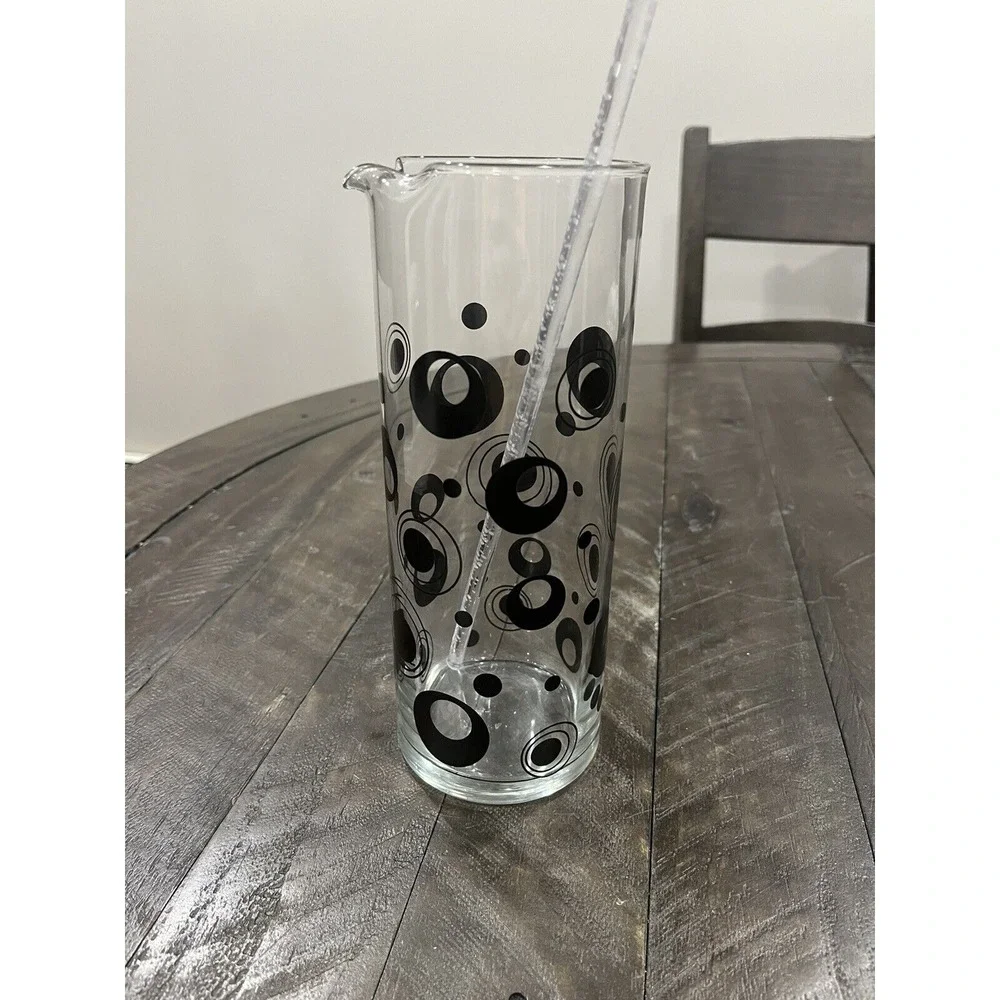 Retro Black‎ Circles Martini Pitcher With Stir Stick Polka Dots Barware